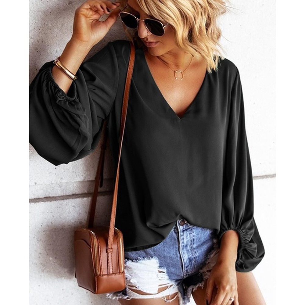 🆕 Balloon sleeve v-neck black Tunic XL